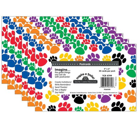 TEACHER CREATED RESOURCES Colorful Paw Prints Postcards, PK180 TCR4799